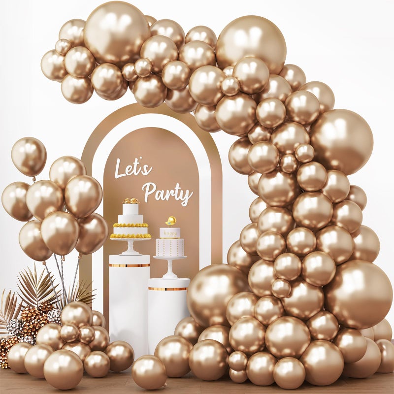 RUBFAC 154pcs Metallic Champagne Gold Balloons Different Sizes of 18 12 10 5 Inch Chrome Gold Balloon Arch Kit Garland for Birthday Graduation Baby Shower Wedding Bachelorette Party Decorations - Image 3