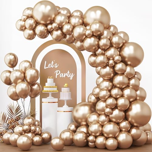 RUBFAC 154pcs Metallic Champagne Gold Balloons Different Sizes of 18 12 10 5 Inch Chrome Gold Balloon Arch Kit Garland for Birthday Graduation Baby Shower Wedding Bachelorette Party Decorations - Image 1