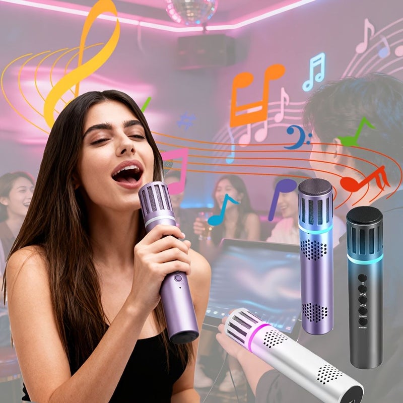 ميكروفون لاسلكي محمول باللون الأبيض مع شاشة عرض LED مضيئة للحفلات المنزلية - Image 2