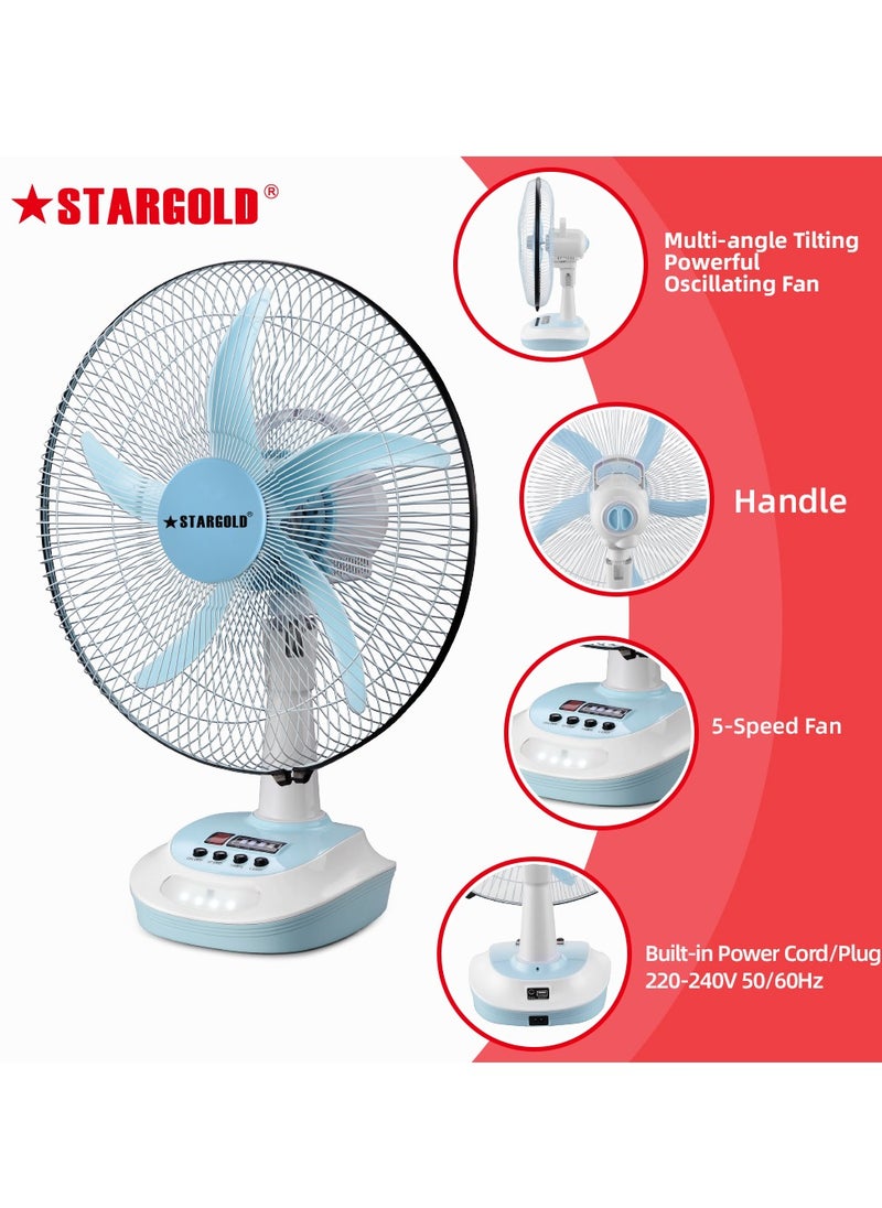 Stargold - Rechargeable Oscillating Fan 5 Speed With LED Light Fan 16inch 25W - Image 1