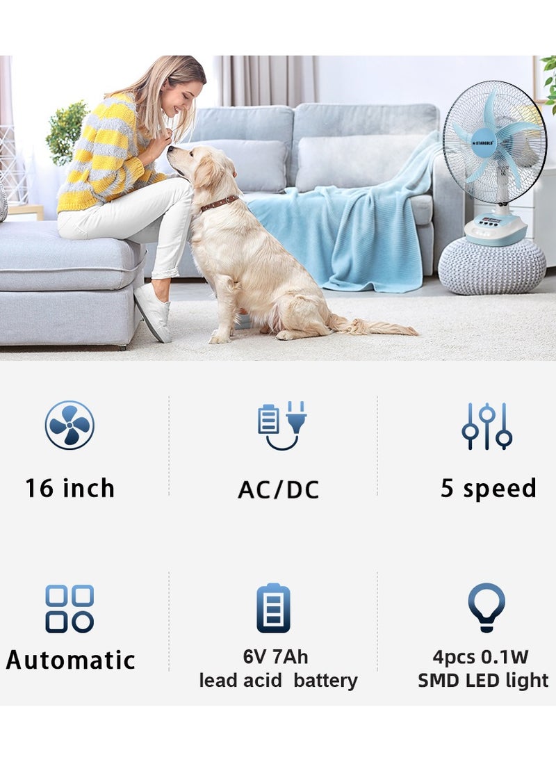 Stargold - Rechargeable Oscillating Fan 5 Speed With LED Light Fan 16inch 25W - Image 1