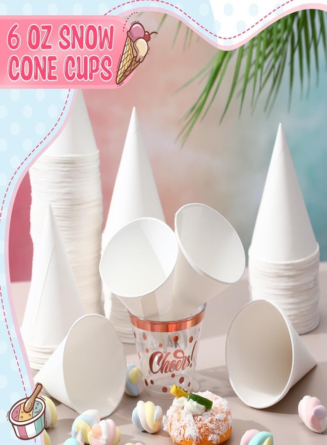 Eaasty 200 Pcs Snow Cone Cups 6 Oz Disposable Paper Cone Cups Leakproof Rolled Rim Paper Snow Supplies for Slush Shaved Ice Cream Sorbet Water, Party Wedding, White - Image 2