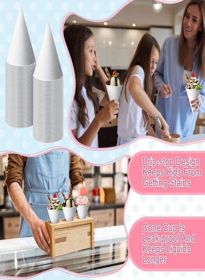 Eaasty 200 Pcs Snow Cone Cups 6 Oz Disposable Paper Cone Cups Leakproof Rolled Rim Paper Snow Supplies for Slush Shaved Ice Cream Sorbet Water, Party Wedding, White - Image 4