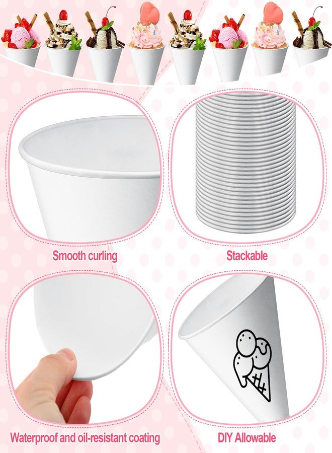 Eaasty 200 Pcs Snow Cone Cups 6 Oz Disposable Paper Cone Cups Leakproof Rolled Rim Paper Snow Supplies for Slush Shaved Ice Cream Sorbet Water, Party Wedding, White - Image 5