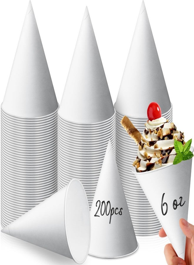 Eaasty 200 Pcs Snow Cone Cups 6 Oz Disposable Paper Cone Cups Leakproof Rolled Rim Paper Snow Supplies for Slush Shaved Ice Cream Sorbet Water, Party Wedding, White - Image 1