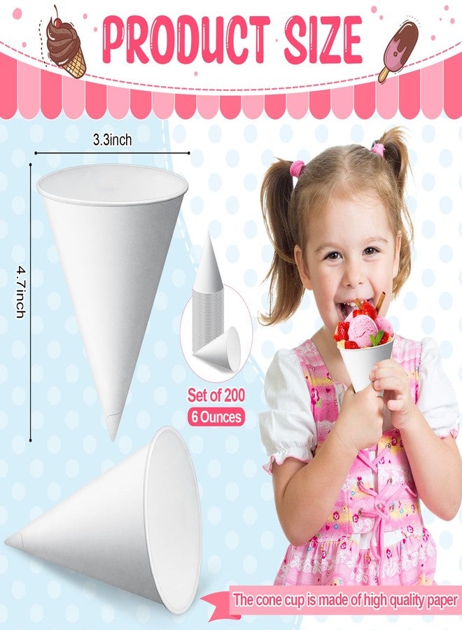 Eaasty 200 Pcs Snow Cone Cups 6 Oz Disposable Paper Cone Cups Leakproof Rolled Rim Paper Snow Supplies for Slush Shaved Ice Cream Sorbet Water, Party Wedding, White - Image 3