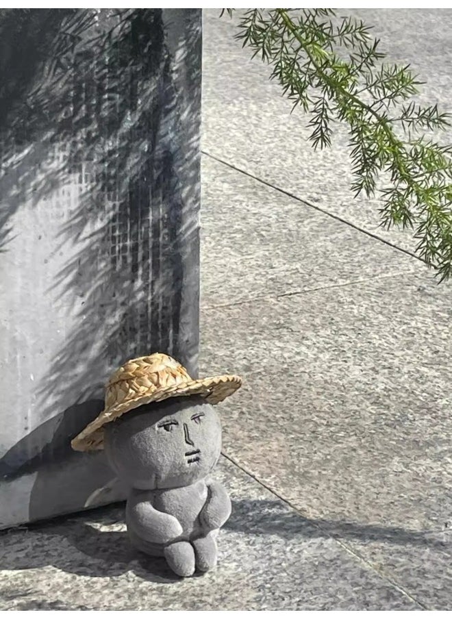 Generic - Grey Pink Rabbit Surrounding Shanghai Flash Dopamine Cartoon Plush Dress Fool Pendant Grey Stone Man-Specifications:Straw Hat-Color:12cm - Image 1