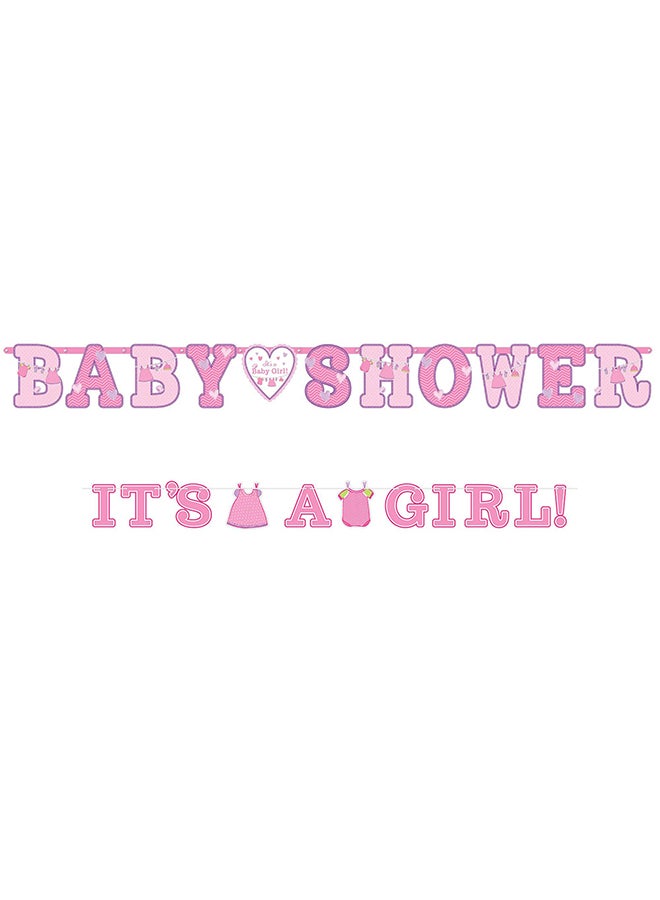 Amscan Shower With Love Girl Illustrated Letter Banner 2pcs, Baby Shower Party Supplies