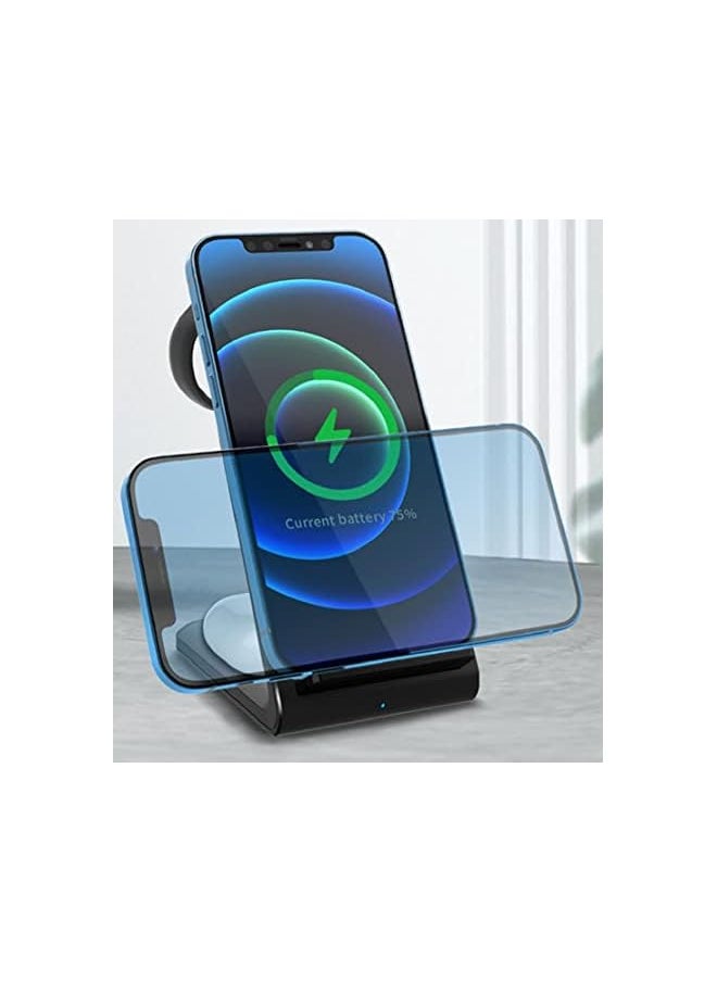 SHOWAY - 15W Fast Wireless Charging Station, 3-in-1 for iPhone, Airpods, Watches and Other Devices Supporting QI Standard (Black) - Image 1