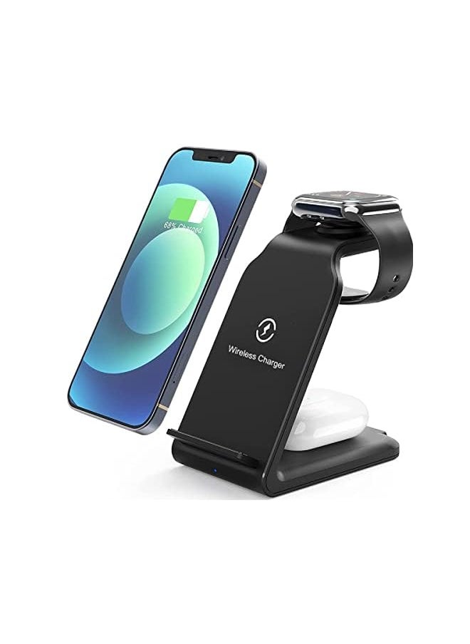 SHOWAY - 15W Fast Wireless Charging Station, 3-in-1 for iPhone, Airpods, Watches and Other Devices Supporting QI Standard (Black) - Image 1