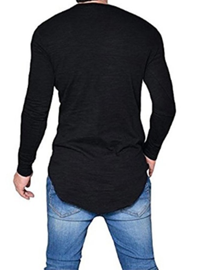 LIWEIKE Mens Hipster Hip Hop Longline Crewneck T-Shirt, Black, S - Image 2