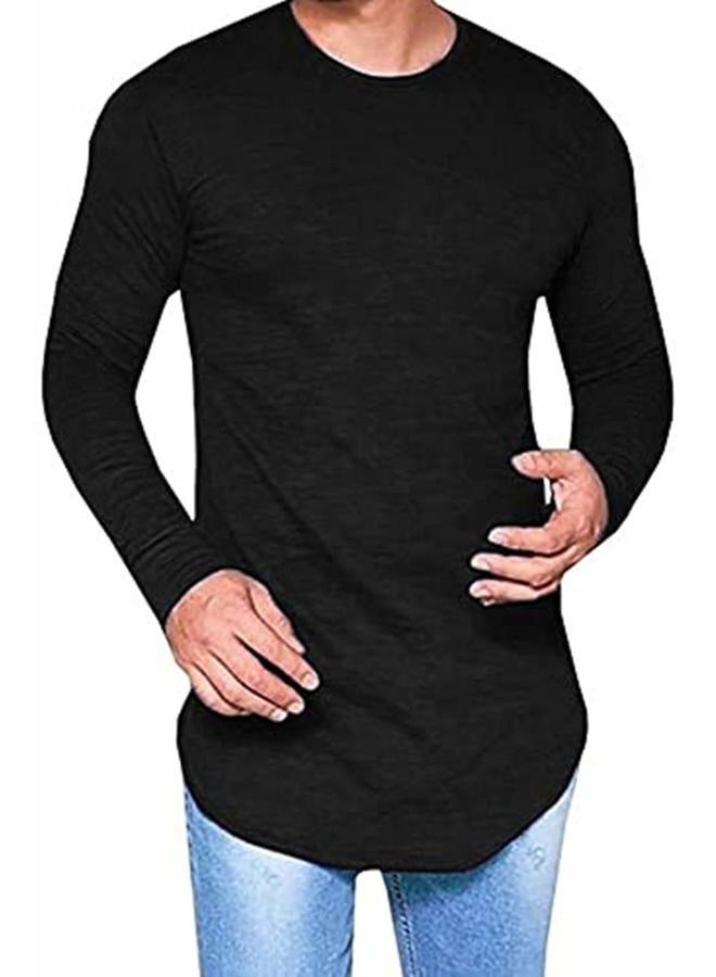 LIWEIKE Mens Hipster Hip Hop Longline Crewneck T-Shirt, Black, S - Image 1