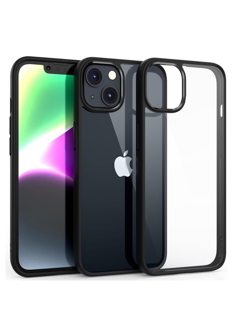 Case Compatible With iPhone 13/iPhone 14 (6.1 Inch), Clear Case Shockproof Hard PC +Soft Silicone [Not Yellowing] Transparent Protective Slim Case Phone - Black - Image 1