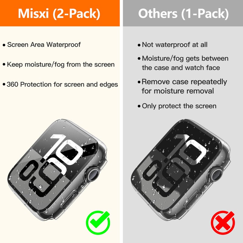 Misxi [2 Pack] Waterproof Hard Case with Tempered Glass Compatible with Apple Watch Series 11 (2025) Series 10 46mm, Ultra-Thin Anti-Fall Cover for iWatch Screen Protector, Crystal Transparent - Image 2