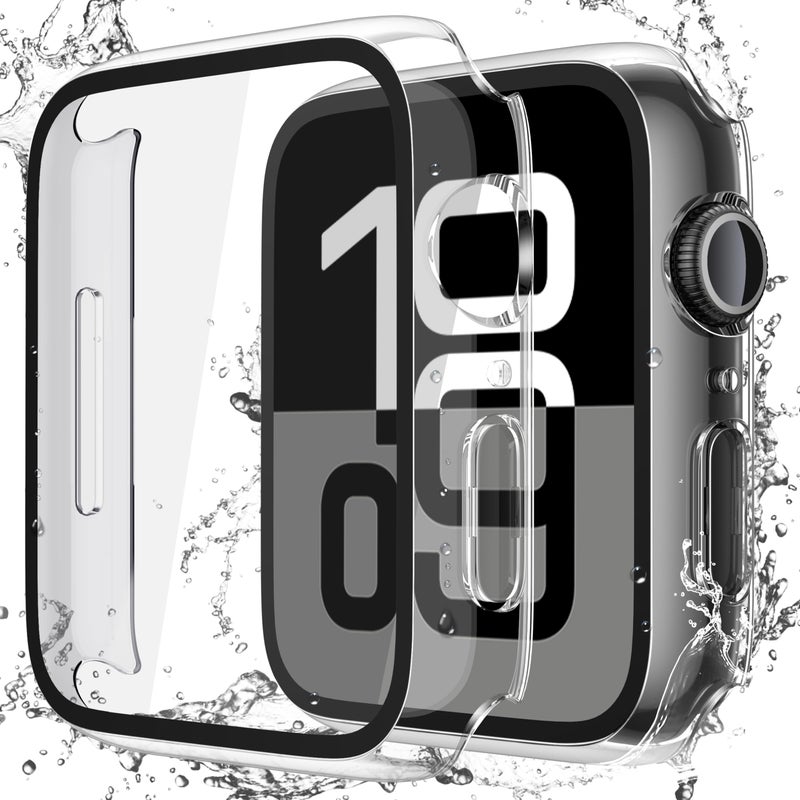 Misxi [2 Pack] Waterproof Hard Case with Tempered Glass Compatible with Apple Watch Series 11 (2025) Series 10 46mm, Ultra-Thin Anti-Fall Cover for iWatch Screen Protector, Crystal Transparent - Image 1