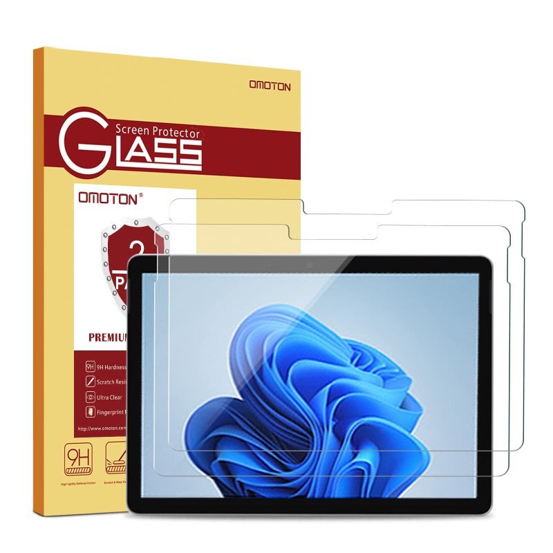 Omoton حماية شاشة OMOTON 2 عبوة لجهاز Microsoft Surface Go 4 / Surface Go 3 / Surface Go 2 / Surface Go (10.5 بوصة، 2023/2021/2020/2018)، زجاج مقسى/صديق للحافظة/متوافق مع قلم السطح - Image 1