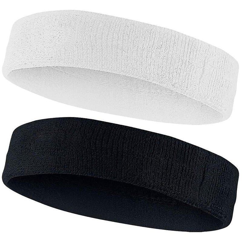 AMIFIT Sport Headband for Men and Women - Sports Headband for Workout & Running, Breathable, Non-Slip Sweat Head Bands for Long Hair, Pack of 2 (Black & White) - Image 1