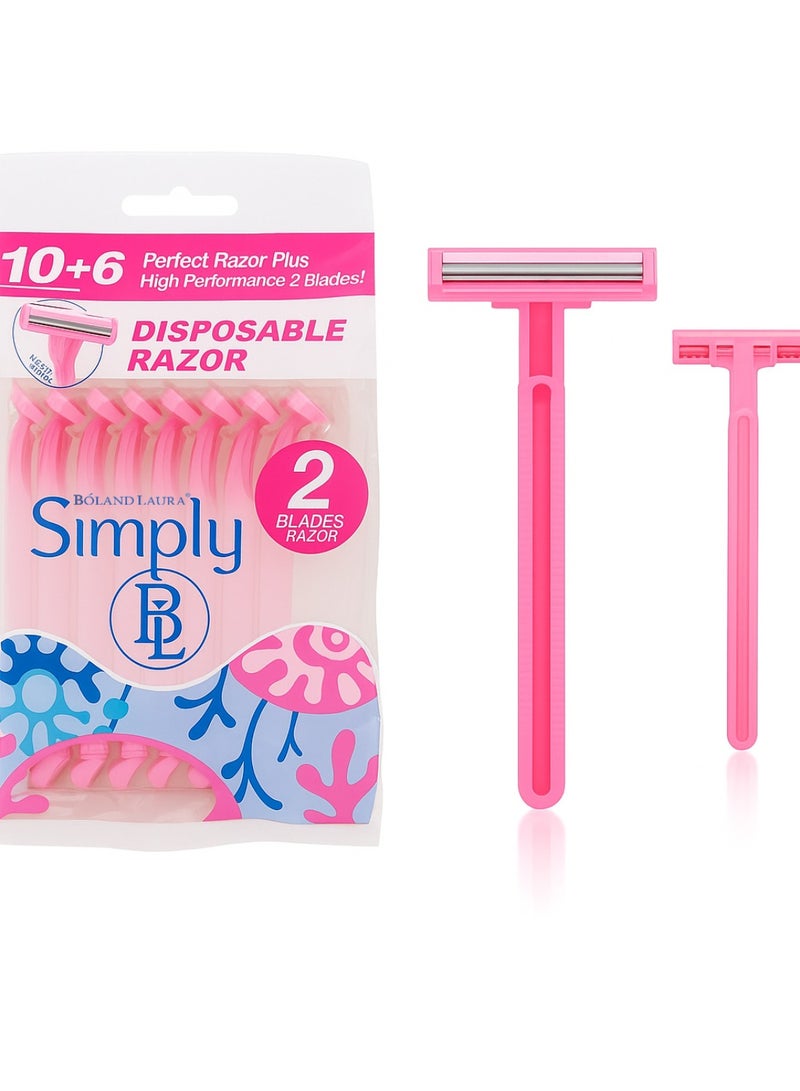 BOLAND LAURA Box of 16Women Pink Razor Blades Disposable Stainless Steel High End Twin Blade Razors - Image 1