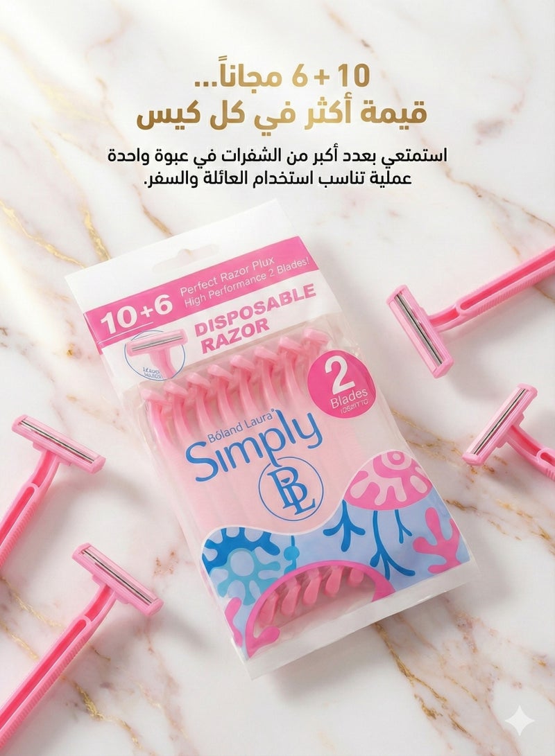 BOLAND LAURA Box of 16Women Pink Razor Blades Disposable Stainless Steel High End Twin Blade Razors - Image 2