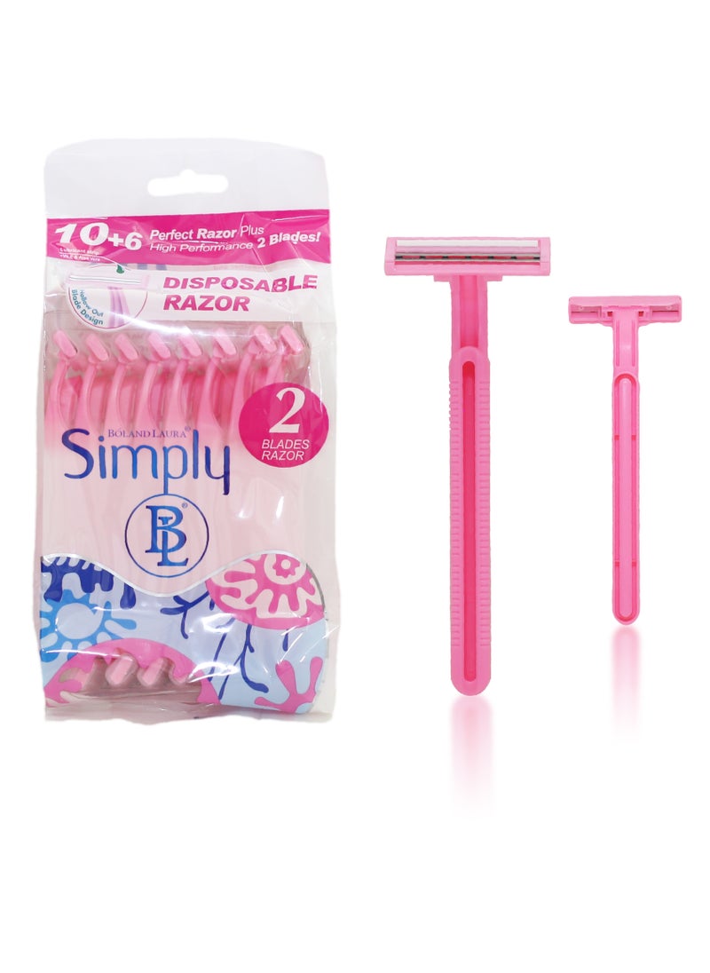 BOLAND LAURA Box of 16Women Pink Razor Blades Disposable Stainless Steel High End Twin Blade Razors  - Image 1