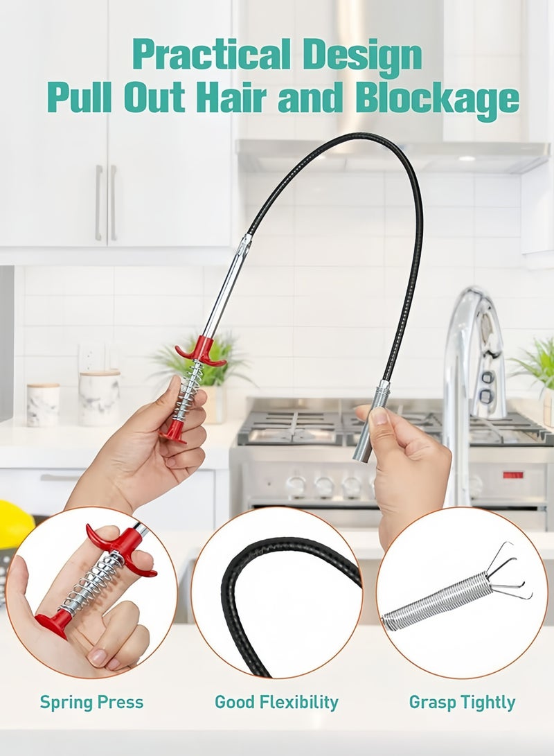 35.5inch Drain Clog Remover(1pcs), 25inch Drain Snake Hair Remover(3pcs) ＆ Cleaning Brush(1pcs), A pair of cleaning gloves, Hair Catcher Drain Auger Cleaner Tool Set For Toilet, Kitchen Sink, Bathroom Tub, Sewer, 6 Pack - Image 3