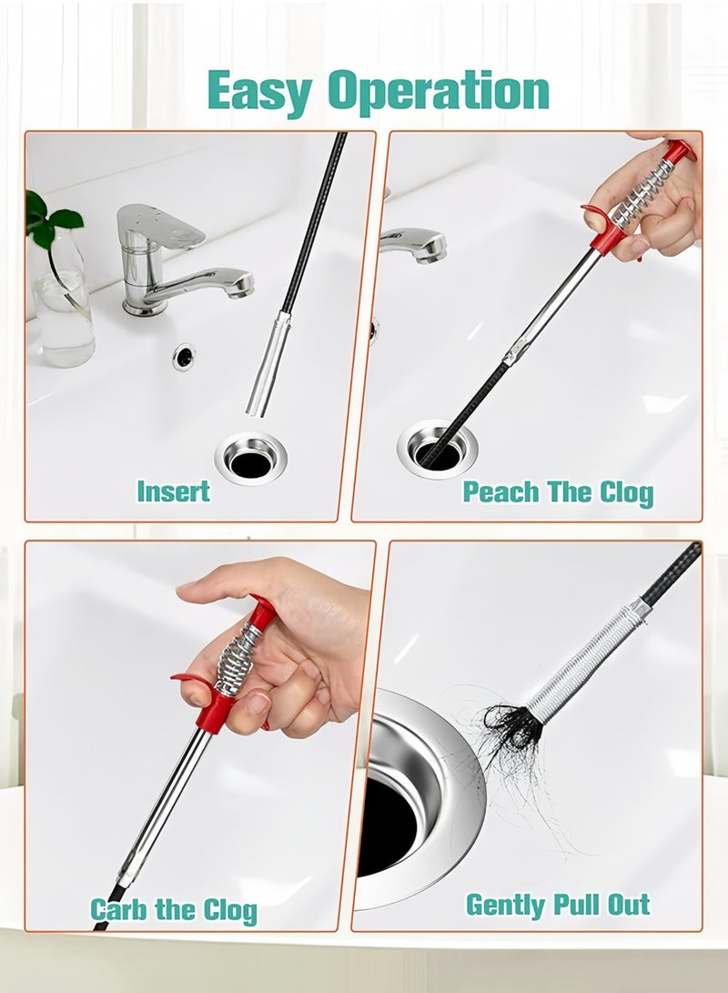 35.5inch Drain Clog Remover(1pcs), 25inch Drain Snake Hair Remover(3pcs) ＆ Cleaning Brush(1pcs), A pair of cleaning gloves, Hair Catcher Drain Auger Cleaner Tool Set For Toilet, Kitchen Sink, Bathroom Tub, Sewer, 6 Pack - Image 5
