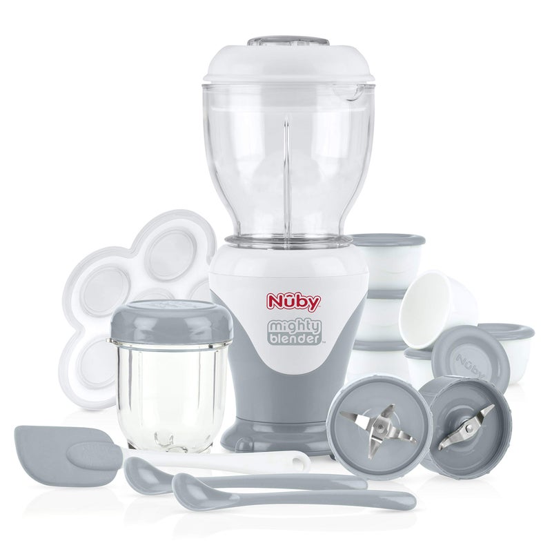 Nuby Mighty Blender with Cookbook - 22-Piece Baby Food Maker Set for Different Baby Weaning Stages - Cool Gray Design - Image 1