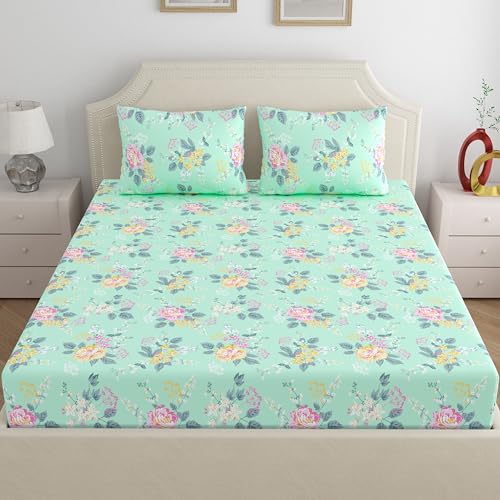 Home Ecstasy 100% Cotton King Bedsheet with 2 Pillow Covers - (Size 108 x 108 inches, 140 TC, Colour - Seagreen: Sea Foam) - Image 2