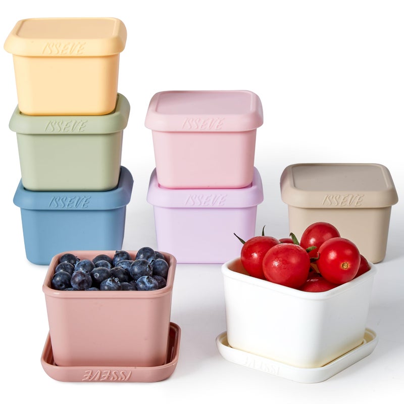 ISSEVE 8Pack 6oz Silicone Snack Containers for Kids, Reusable Small Containers with Lids, Leak Proof Silicone Food Storage Containers, Stackable Kids Lunch Box for Daycare, School, Travel - Image 1