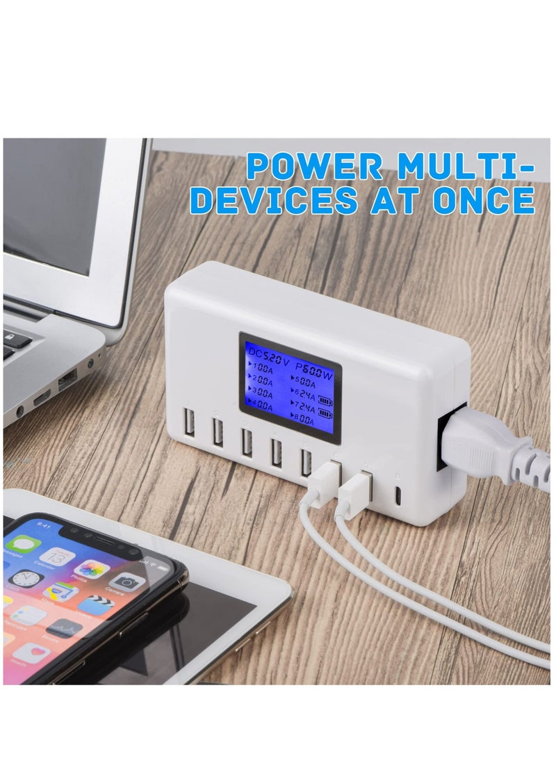 عام شاحن USB بقدرة 60 واط 12 أمبير 8 منافذ ، محطة شحن USB محور متعدد المنافذ ، شاشة LCD مدمجة ، متوافق مع آيفون ، آيباد ، سامسونج ، كيندل تابلت ، سماعة بلوتوث ، وما إلى ذلك - Image 3