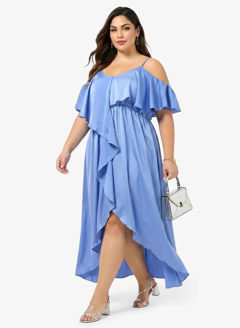 Ginger Plus Cold Shoulder Ruffle Detail A Line Dress