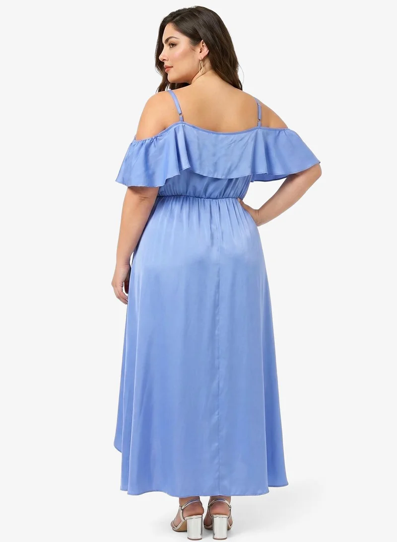 Ginger Plus Cold Shoulder Ruffle Detail A Line Dress