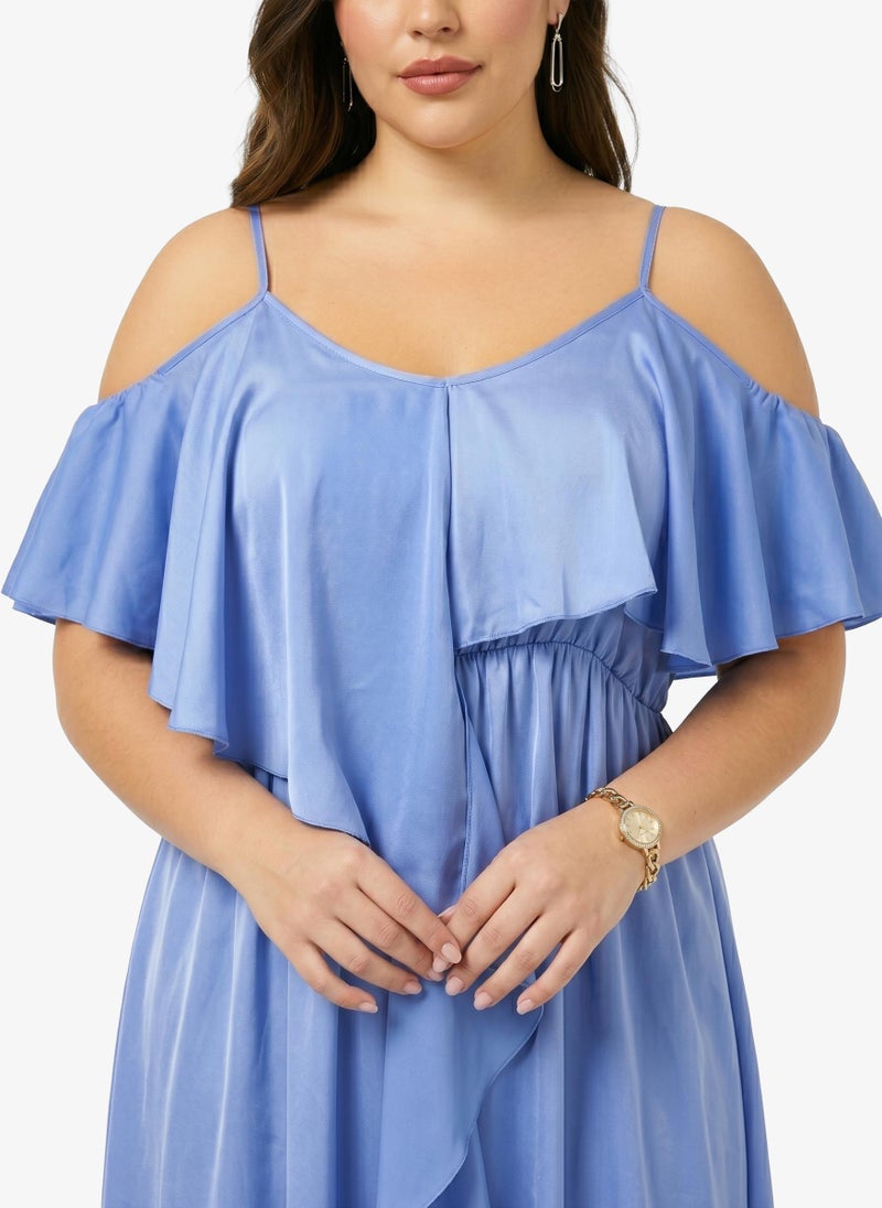 Ginger Plus Cold Shoulder Ruffle Detail A Line Dress - Image 3