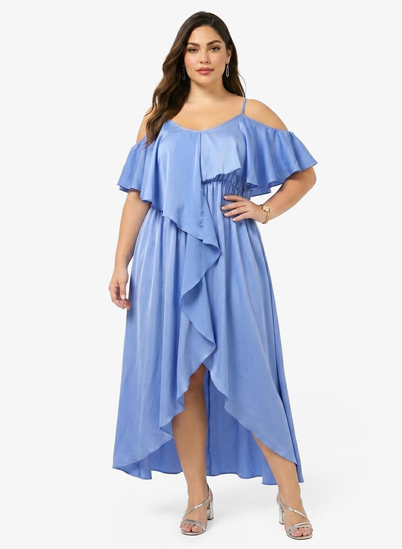 Ginger Plus Cold Shoulder Ruffle Detail A Line Dress - Image 4
