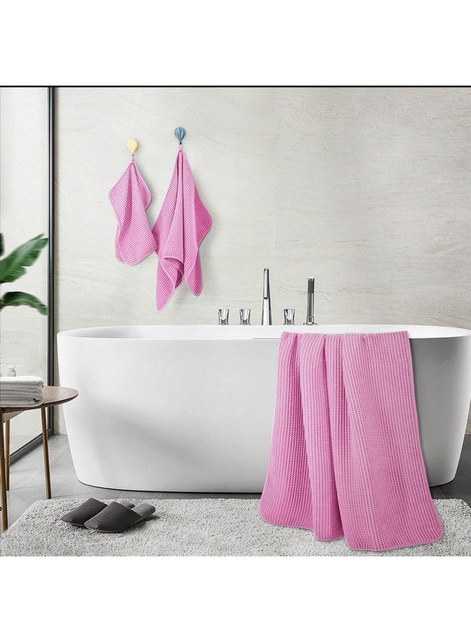 POLYTE Oversize, 60 x 30 in., Quick Dry Lint Free Microfiber Bath Towel Set, 6 Piece (Pink, Waffle Weave) - Image 5