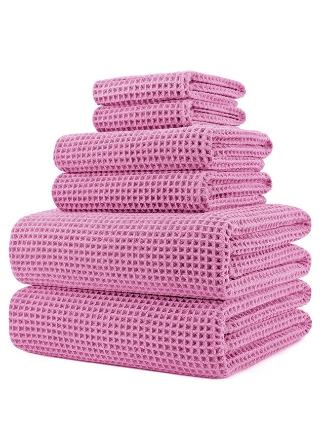 POLYTE Oversize, 60 x 30 in., Quick Dry Lint Free Microfiber Bath Towel Set, 6 Piece (Pink, Waffle Weave) - Image 1