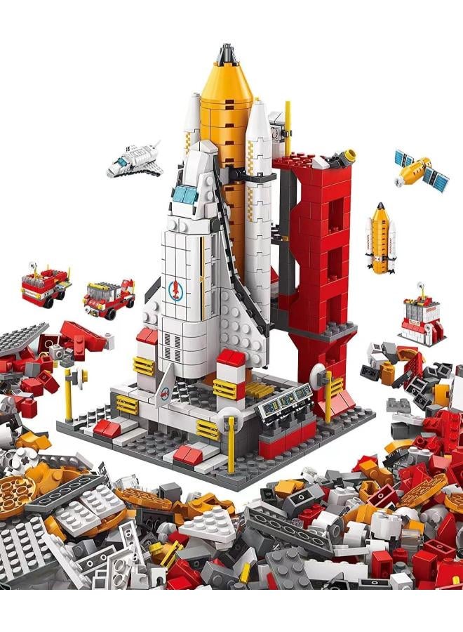 1000Pcs Space Exploration Shuttle Toys with Launch Control Center, 6-in-1 STEM Aerospace Building Kit Toy with Heavy Transport Rocket and Launcher Best Gifts for 6-12 Year Old Boys