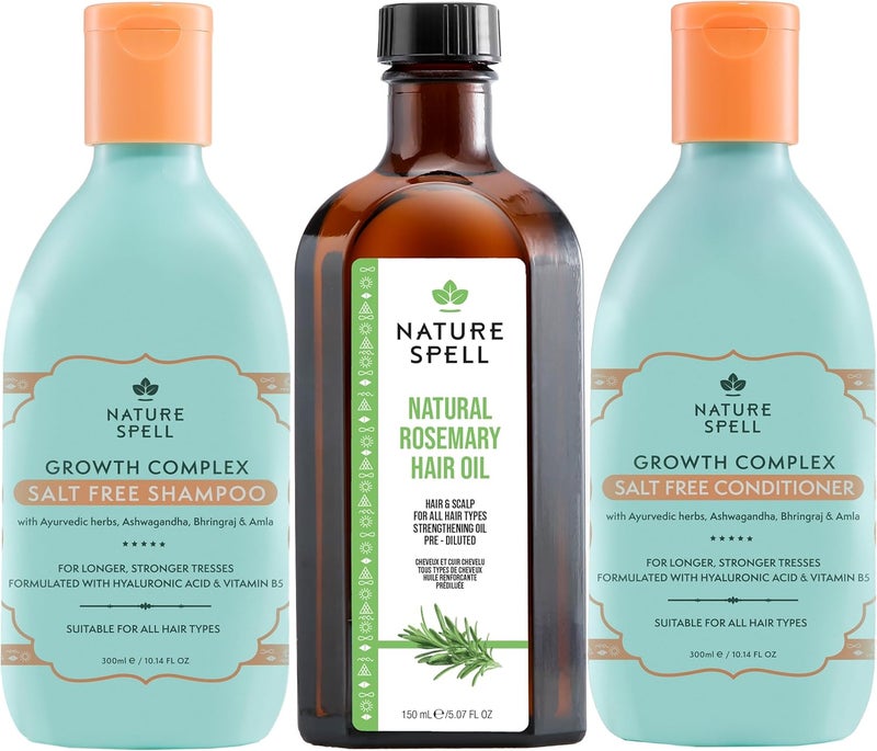 Nature Spell Hair Growth Trio PreDiluted Rosemary Oil for Hair Scalp Shampoo Conditioner Set SulphateFree ColourSafe Vegan