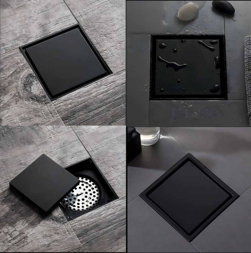 24x7 eMall Black Floor Drain 4 x 4 Inches Tile Insert Floor Drain, SS, Invisible Shower Drain Channe Tile Drain Channel with Stainless Steel Cockroach Trap Concealed Matt Black - Image 5