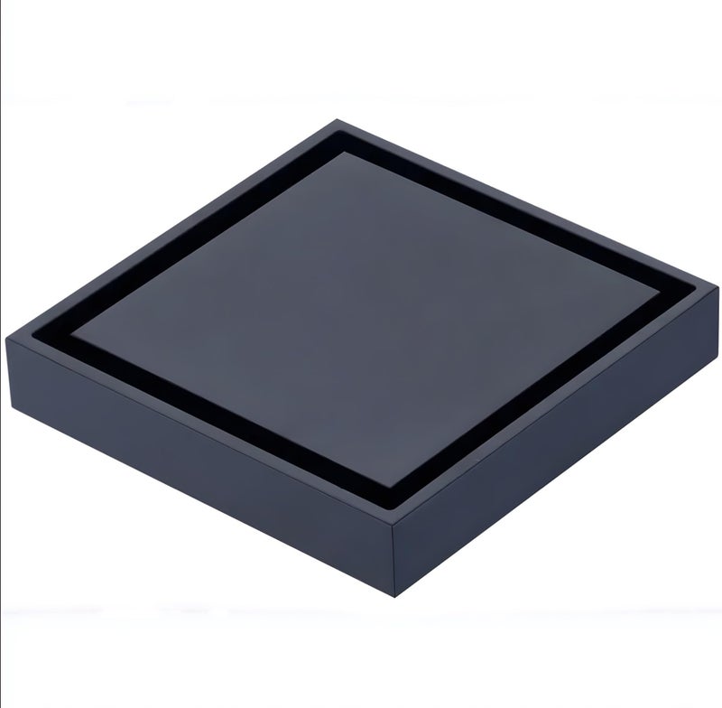 24x7 eMall Black Floor Drain 4 x 4 Inches Tile Insert Floor Drain, SS, Invisible Shower Drain Channe Tile Drain Channel with Stainless Steel Cockroach Trap Concealed Matt Black - Image 1
