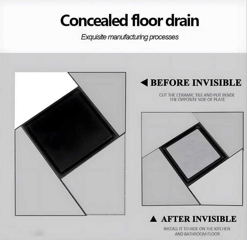 24x7 eMall Black Floor Drain 4 x 4 Inches Tile Insert Floor Drain, SS, Invisible Shower Drain Channe Tile Drain Channel with Stainless Steel Cockroach Trap Concealed Matt Black - Image 3