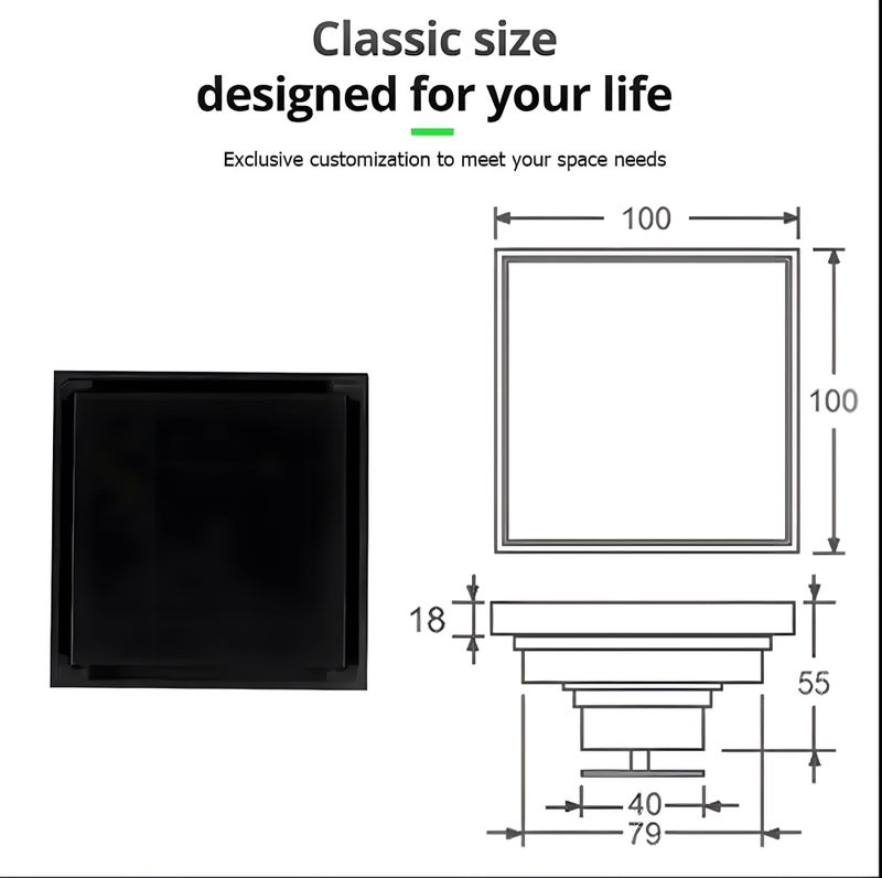 24x7 eMall Black Floor Drain 4 x 4 Inches Tile Insert Floor Drain, SS, Invisible Shower Drain Channe Tile Drain Channel with Stainless Steel Cockroach Trap Concealed Matt Black - Image 4