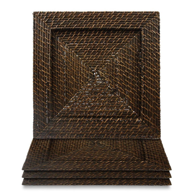 ChargeIt by Jay Square Chargers Set of 4 Decorative Service Plates for Home, Professional Fine Dining Perfect for Events & Dinner Parties -, Brown - Image 1