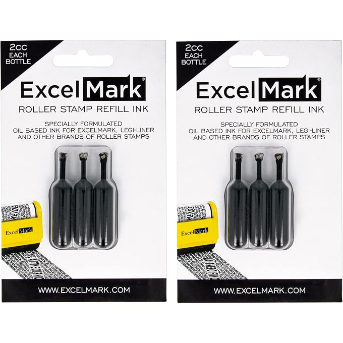 ExcelMark Rolling Identity Theft Guard Stamp Refill Ink Set (2 Pack)