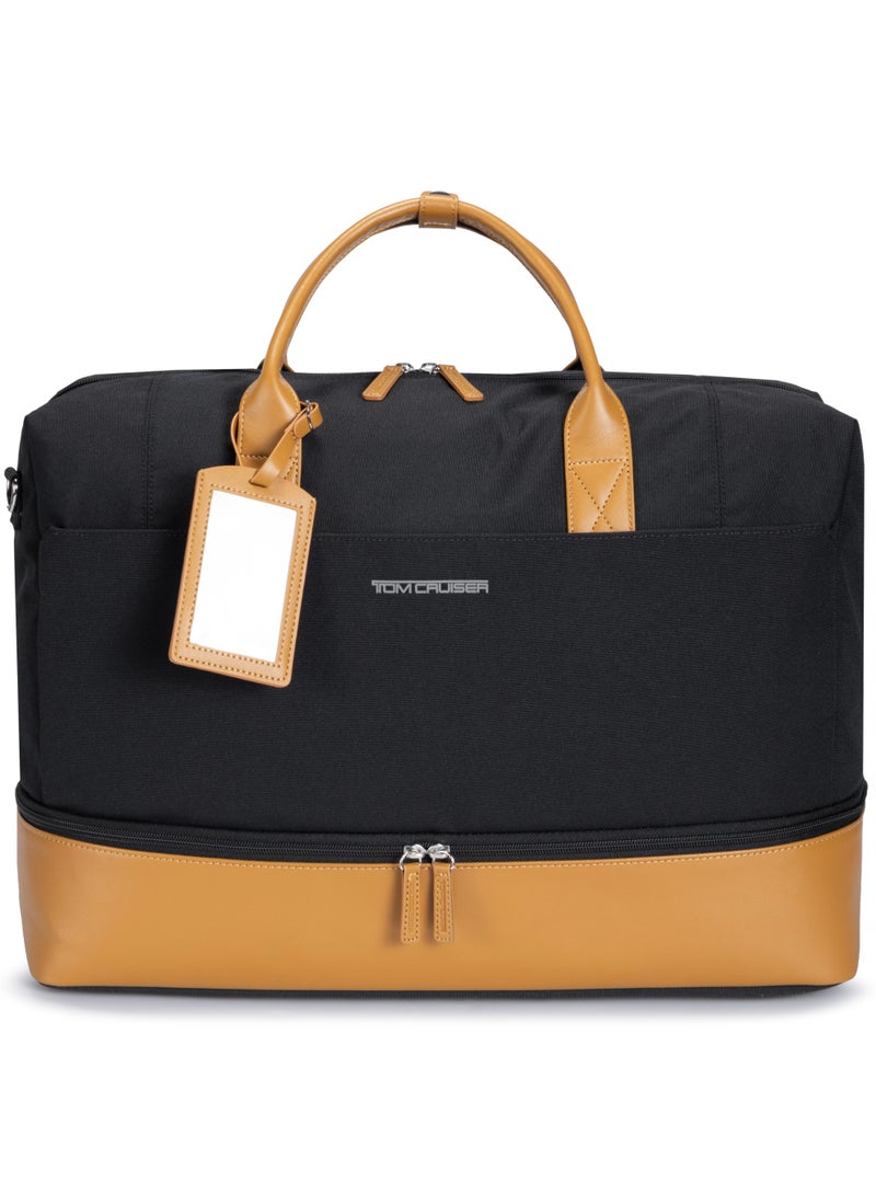 TOM CRUISER 19.3-Inch Urban Weekender Bag, Recycled Polyester & PU Travel Bag with Separate Shoe Compartment, Trolley Sleeve, Front Zip Pocket, Shoulder Strap & Luggage Tag, Black - Image 1