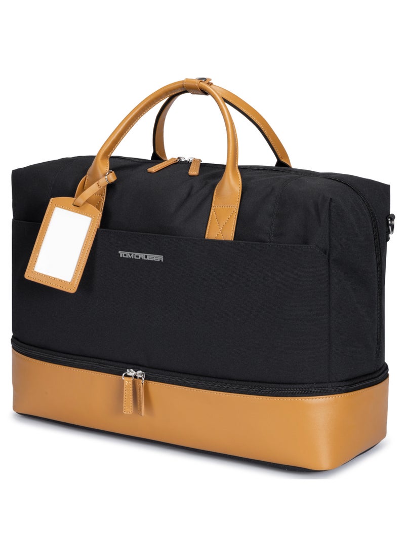TOM CRUISER 19.3-Inch Urban Weekender Bag, Recycled Polyester & PU Travel Bag with Separate Shoe Compartment, Trolley Sleeve, Front Zip Pocket, Shoulder Strap & Luggage Tag, Black - Image 2