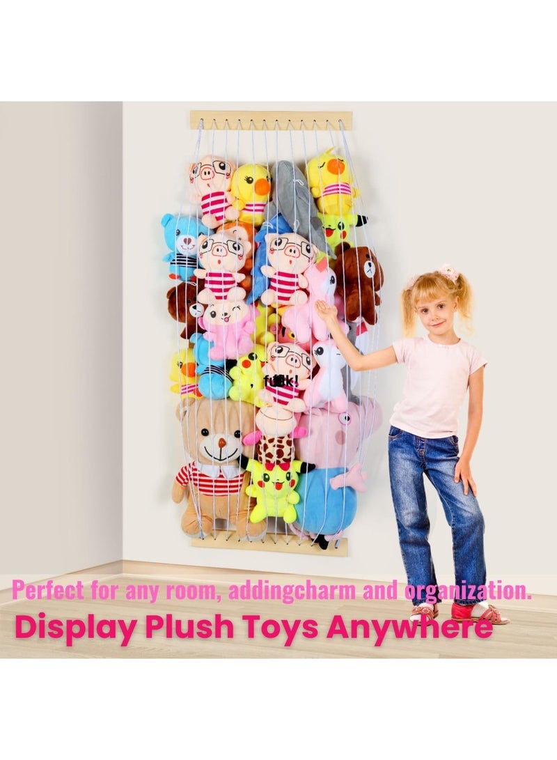 SYOSI Stuffed Animal Storage, Wooden Hammock Organizer, Kids Room Playroom Decor, Nursery Plush Toy Holder, Wall Hanging, Tidy Space Saving, Stylish - Image 3