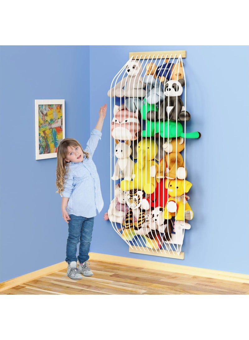 SYOSI Stuffed Animal Storage, Wooden Hammock Organizer, Kids Room Playroom Decor, Nursery Plush Toy Holder, Wall Hanging, Tidy Space Saving, Stylish - Image 1