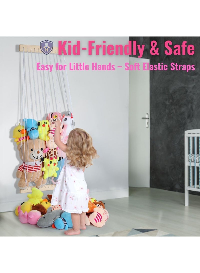 SYOSI Stuffed Animal Storage, Wooden Hammock Organizer, Kids Room Playroom Decor, Nursery Plush Toy Holder, Wall Hanging, Tidy Space Saving, Stylish - Image 4