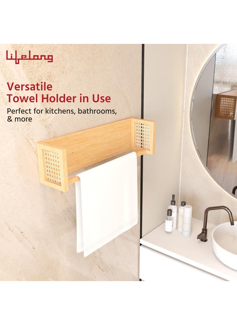 Lifelong Lifelong Towel Rack for Bathroom | Durable & Stylish Bamboo Rattan Bathroom Towel Holder & Hanger | Solid Organizer for Towels, Clothes | Space-Saving Towel Shelf (LLHIRTH01)  - Image 2